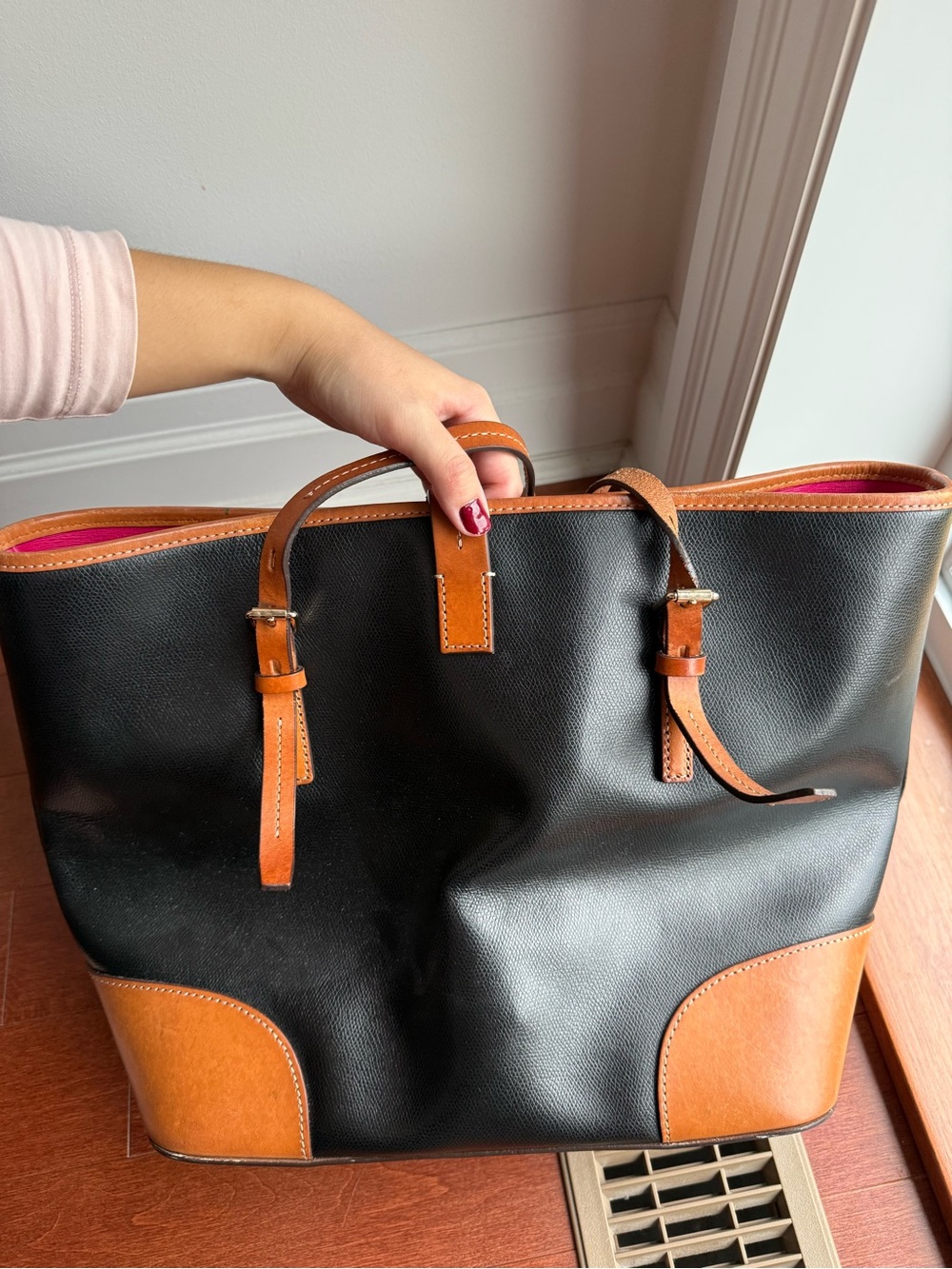 Dooney & Bourke Black Tote with Tan Leather Trim - Picture 4 of 5